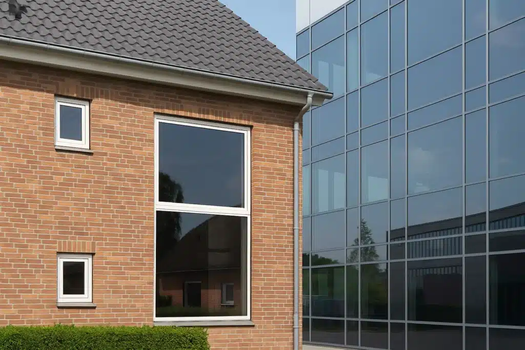 Solfilm på vinduer i både privat bolig og moderne kontorbygning i Silkeborg – energieffektiv løsning der reducerer varme og beskytter mod UV-stråler